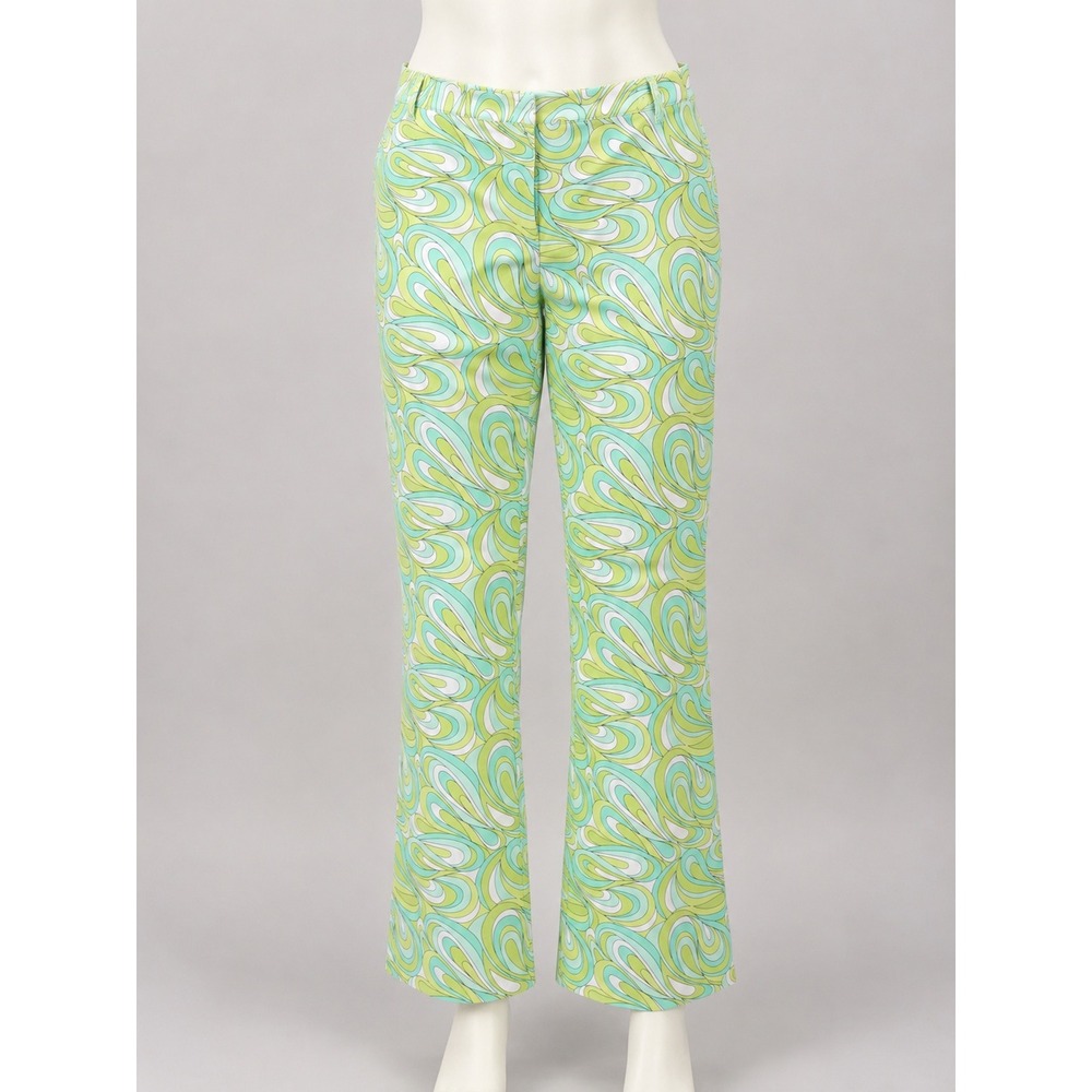 Michael Michael Kors Green Blue Swirl Psychedelic Print Pants‎ Size 14 Retro